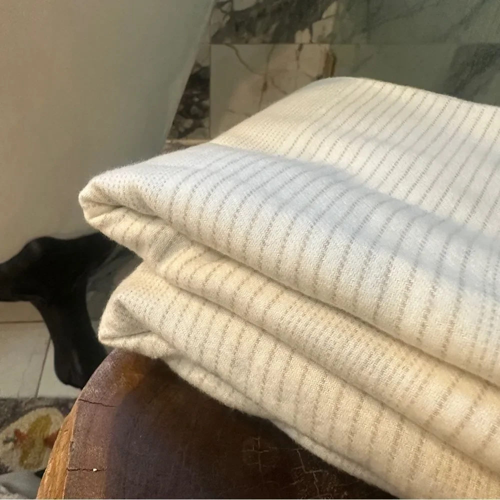 BOLL & BRANCH | cream / oak fine line striped FLANNEL standard pillow covers - Picture 4 of 14